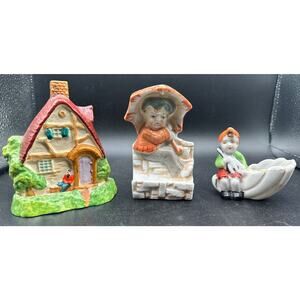 3 Adorable Vintage Hand painted Porcelain Japan figurines House Spring Rain -4O